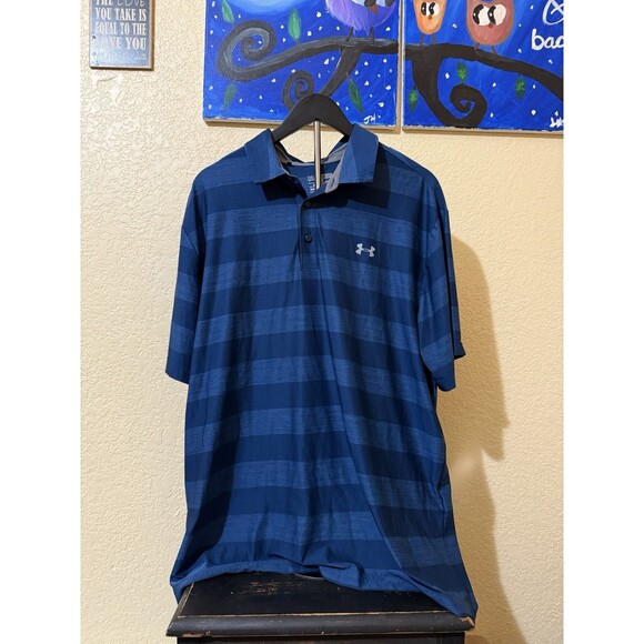 Under Armor XXL Blue Heat Gear Button Neck Pullover Loose Fit Men’sShirt - Picture 1 of 6